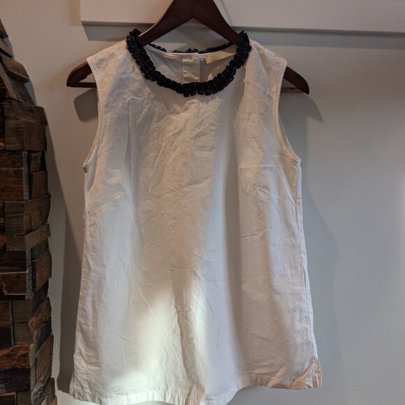 S'MaxMara White Sleeveless Top with Black Ruffle Trim XS/S Elegant Girlhoodcore - Picture 2 of 5